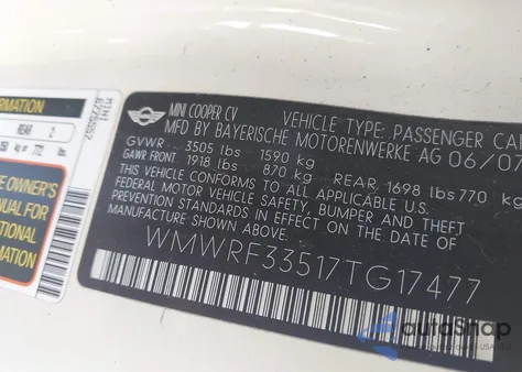 2007 Mini Cooper from USA, damaged, VIN WMWRF33517TG17477